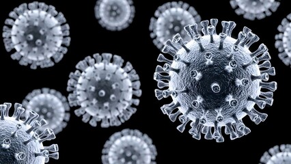 Microscopic view of virus particles, illustrating the concept of infectious disease and health concerns