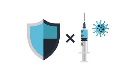 Vaccine and Shield Blocking Virus Illustration. Conceptual design depicting strong immunity, health defense, and disease prevention through immunization