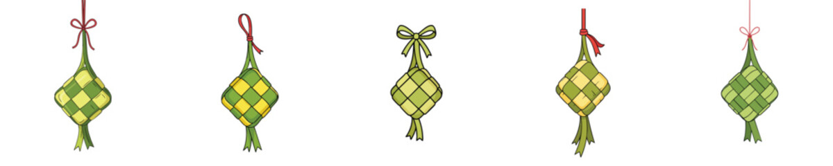 Ketupat Decoration Vector Flat Illustration Traditional Woven Rice Package Ornament