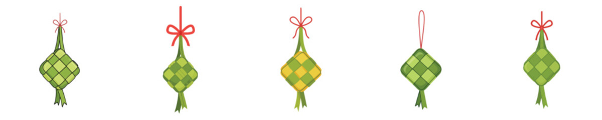 Ketupat Ornament Flat Vector Traditional Woven Rice Package Festive Decor