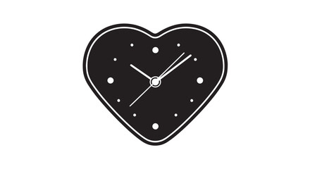 Heart Shaped Clock Illustration in Black and White with Minimalist Design.