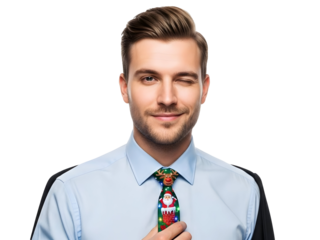 Christmas Tie Man Winking Happy Holiday Celebration Xmas Season Festive Fun