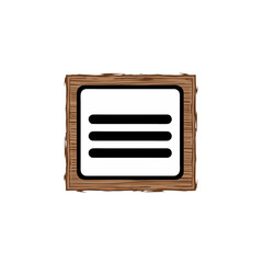 Minimalist Wooden Framed Icon Representing a Document or Menu with Three Horizontal Lines on a White Background in a Clean and Simple Design