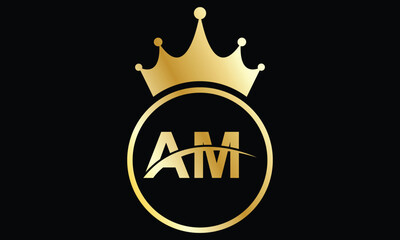 abstract creative golden gradient AM crown letter logo.