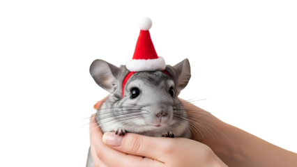 Cute Chinchilla Santa Hat Pet Portrait Holiday Animal Festive Christmas Rodent