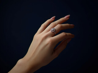 A graceful female hand wearing a silver ring under soft studio light.