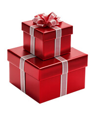 Obraz premium Red Gift Boxes Stacked with Silver Ribbon, Isolated on White