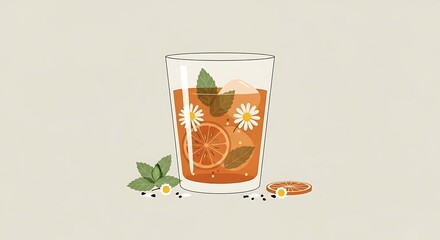 Refreshing Iced Tea with Citrus and Herbs, a Summer Beverage in a Glass