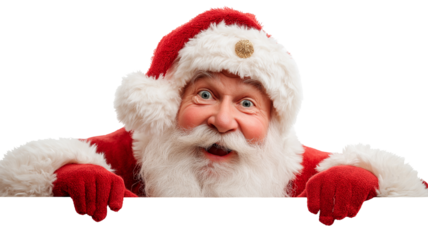 Santa Claus Peeking Over White Sign, Isolated