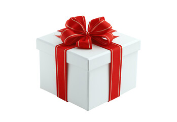 Obraz premium White Gift Box with Red Ribbon and Bow, Isolated