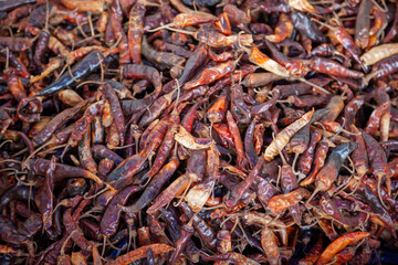 Dried chillies for sale at a market stall in Luang Prabang, Laos