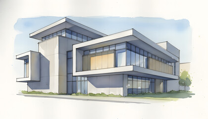 Modern Corporate Building Architectural Sketch