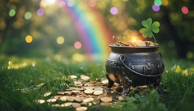 Clean digital illustration of a pot of gold and leprechaun hat for St. Patrick's Day