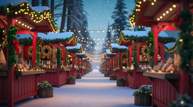 Realistic Christmas Market Scene