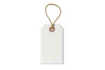 White blank price tag hanging on a string with cardboard texture, perfect for retail and labeling concepts, transparent background