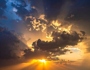 Sun piercing through dramatic storm clouds with golden light