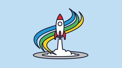 Vector Rocket Launch Icon with Colorful Swooshes. Startup, Innovation, Progress, and Success Concept.