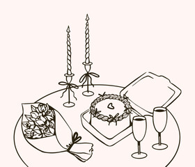 Save the date in La dolce vita sketch style. Romantic dinner.