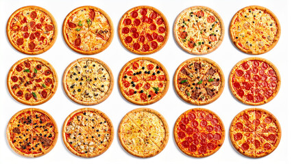 Top view. Pizza and italian kitchen. Different tasty pizzas collection photos. pizza different topping 
