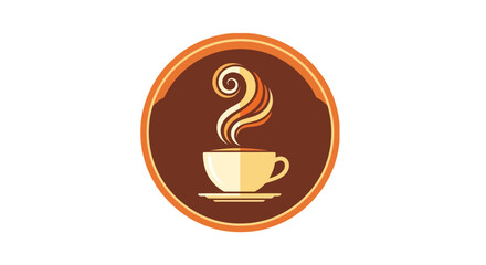 Stylized Coffee Cup with Steam in Circular Frame.