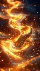 Swirling golden particles with a dark background