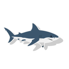 Obraz premium Stylized illustration of a gray shark with white underbelly casting a shadow on a black background in flat design style