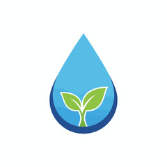 Blue water droplet containing a green twoleaf sprout outline