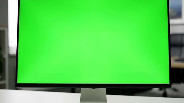 Green Screen Technology with view from the back on male and female office workers sitting at desk in front of computer they watching something its chroma key inside distortion, overlay, glitch, static