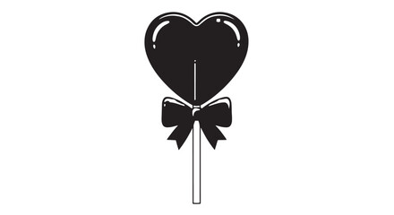 Black heart shaped balloon on a stick with ribbon bow, a stylish romantic decorative prop for celebrations.
