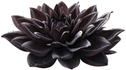 Dark dahlia flower with water drops blooming, offering beauty and elegance, isolated on transparent background