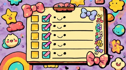 Cute Checklist with Colorful Stars and Bows in Pastel Theme