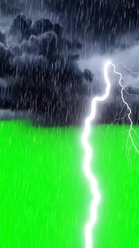 Extreme Weather Elements with intense thunderstorm effects bright lightning and pouring rain on a vibrant green screen mov distortion, overlay, glitch, static noise, scan lines black background, 4k