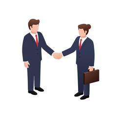 Two Men In Suits Shaking Hands Representing Business Partnership Agreement Deal And Success In Isometric 3D Vector Illustration On Transparent Background