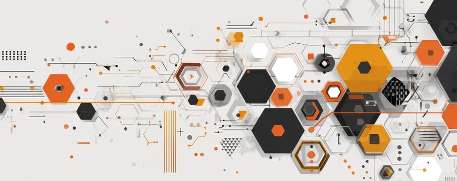 Abstract digital network of interconnected hexagons and circuits - Powered by Adobe