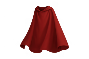 Red hooded cape or cloak for superhero, magic, or fantasy costume concept isolated on transparent background