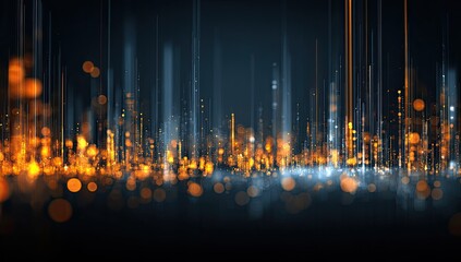 Abstract digital light particles ascend against a dark, deep blue background