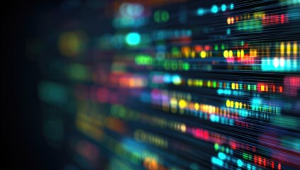 Abstract digital data streams with vibrant bokeh lights and glowing lines