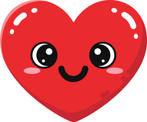 Cheery Kawaii Red Heart Character with Big Happy Eyes and Smile, Symbolizing Love, Joy, Sweetness, Affection, Romance, and Valentine's Day Cartoon Vector Graphic.
