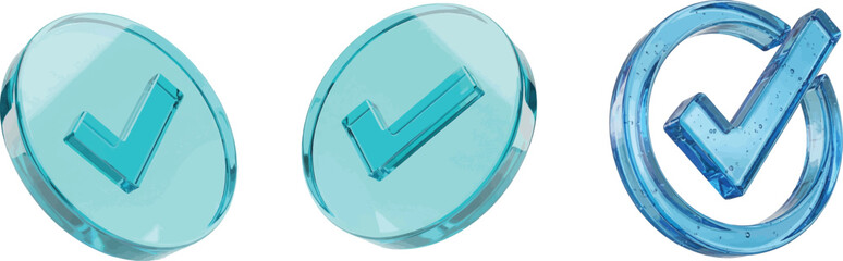 Set of checkmark glass 3d icons