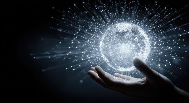 Glowing orb of light radiating from a cupped hand against a dark background