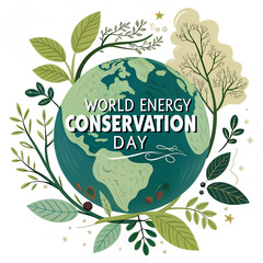 World Energy Conservation Day Eco Illustration, Sustainable Energy Awareness Minimal Design, Green Power Saving Concept Artwork, Global Energy Efficiency Campaign Graphic, Clean Renewable Energy
