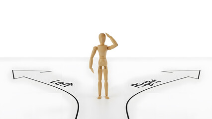 分かれ道で進む方向を選択するデッサン人形