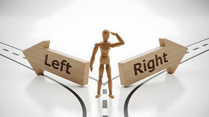 分かれ道で進む方向を選択するデッサン人形