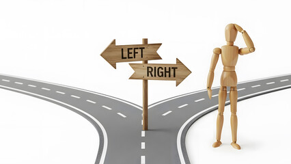 分かれ道で進む方向を選択するデッサン人形