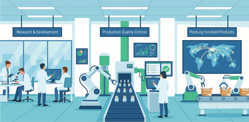Pharmacy production, research and development and Packing concept