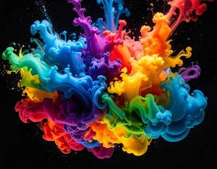 Vivid abstract splash of colorful ink on a dark background