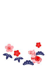 うま年　縁起物のシンプルな年賀状テンプレート