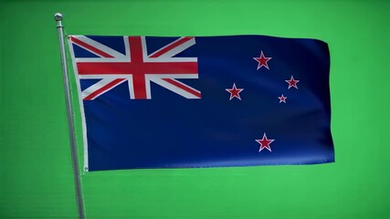 New Zealand flag waving on a pole in front of a green screen, suitable for chromakey, national holidays, and patriotic concepts. - Powered by Adobe