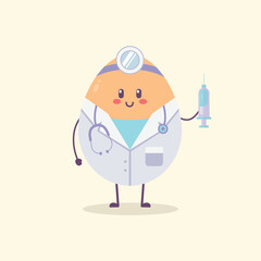 Kawaii Egg Mascot as Doctor Holding Syringe