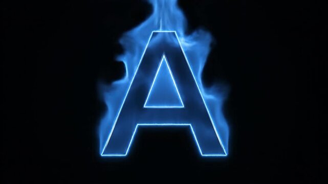 A bright blue letter A outlined with a neon glow and surrounded by blue smoke on a black background